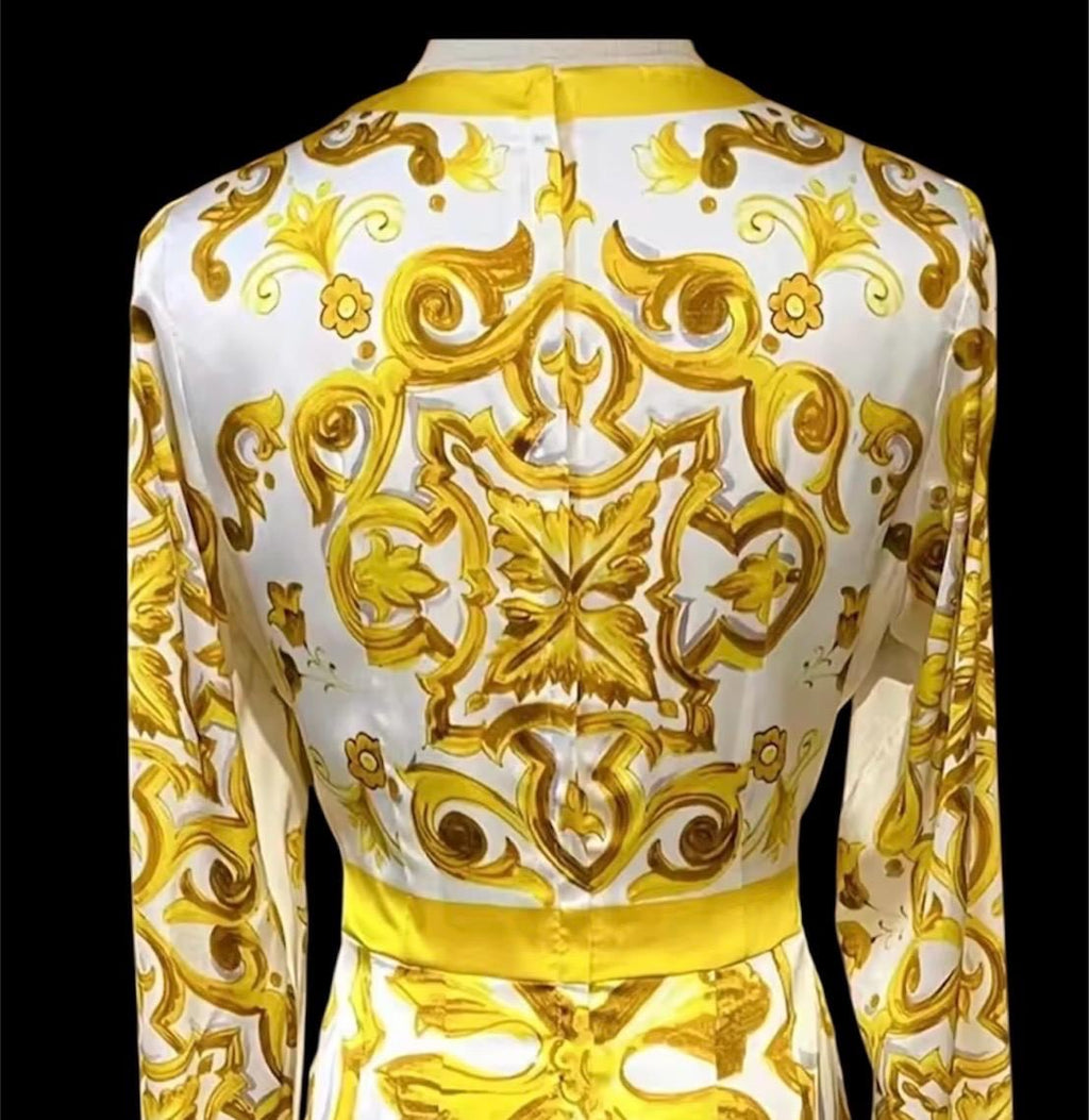 Italian Majolica Print Silk Dress: Designer Occasion Wear