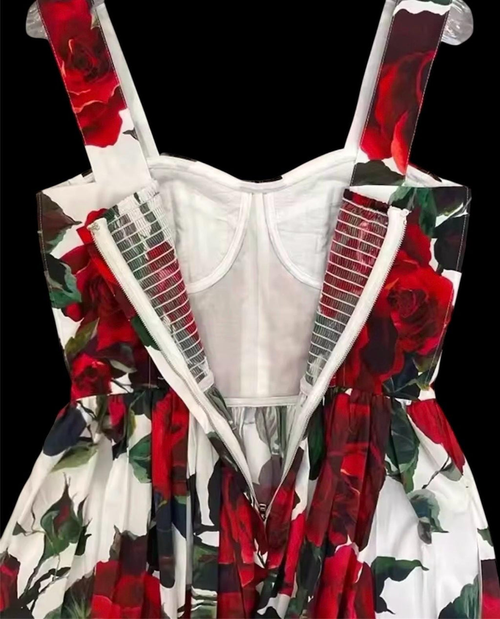 Handmade Italian designer floral-print roses print midi dress push up cotton dress