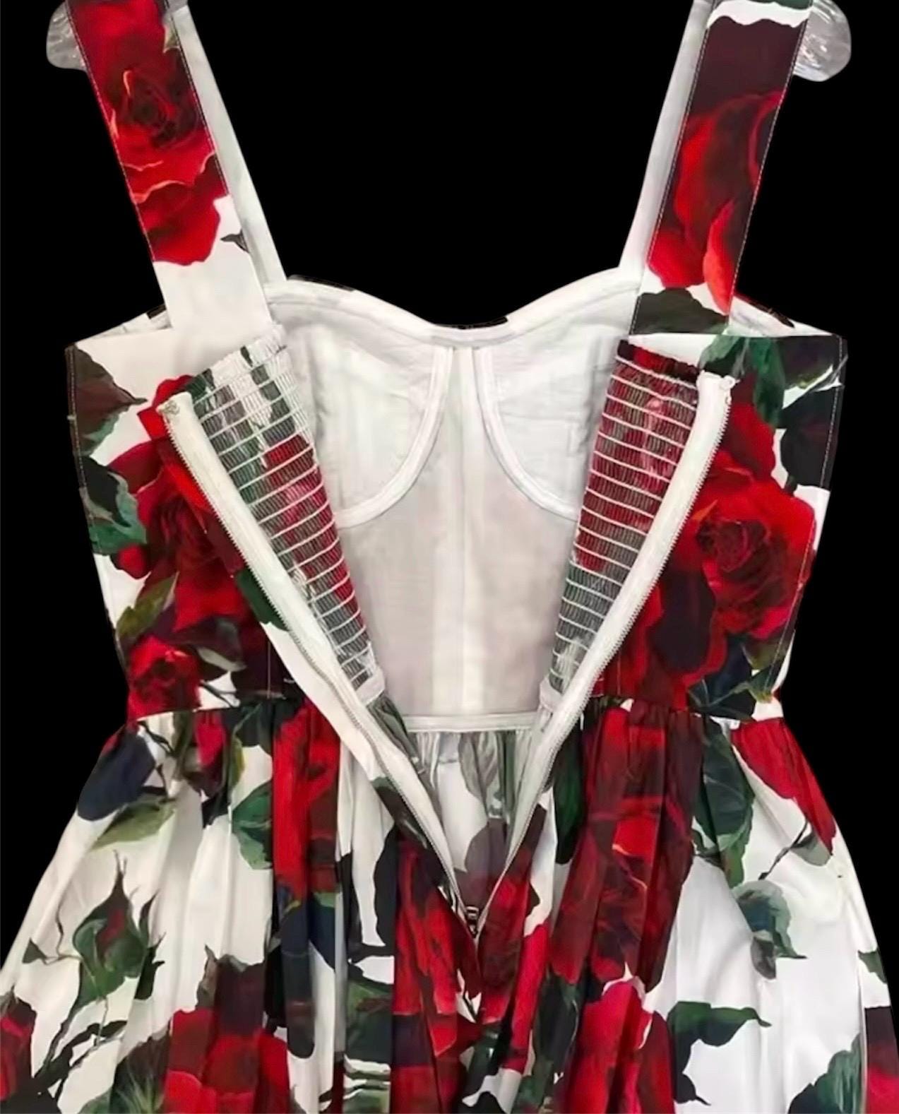 Handmade Italian designer floral-print roses print midi dress push up cotton dress