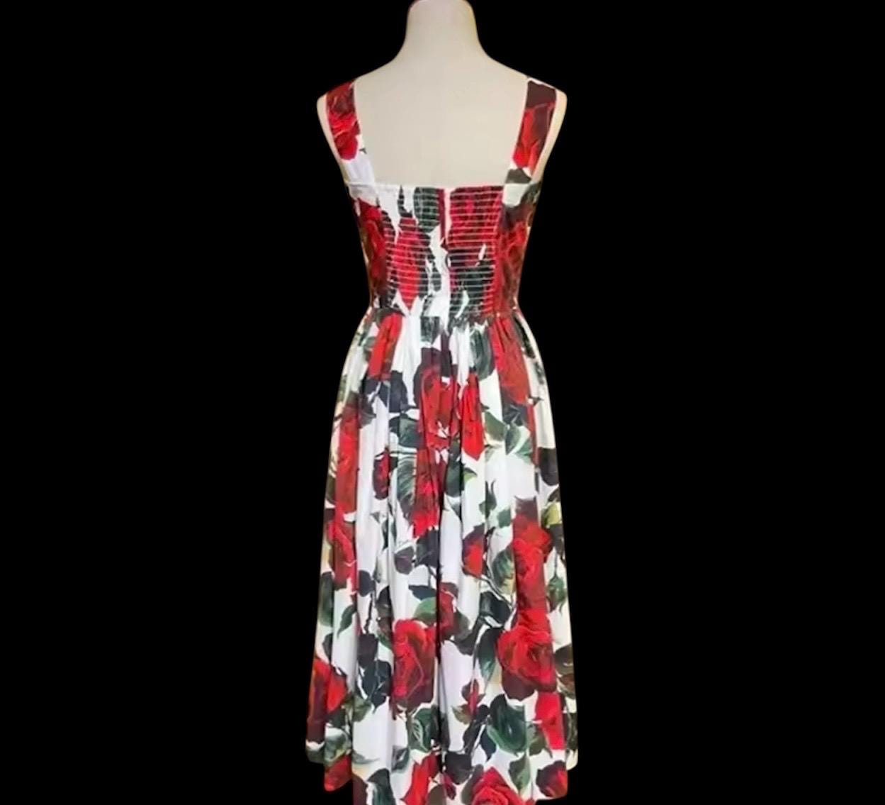 Handmade Italian designer floral-print roses print midi dress push up cotton dress