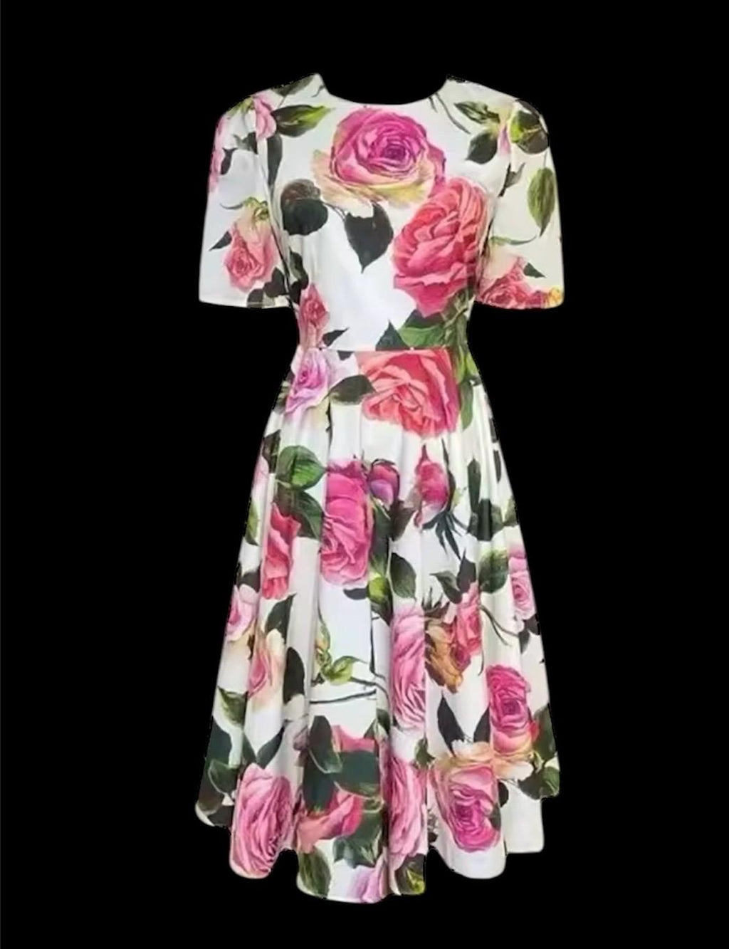 Handmade Italian Cotton Babydoll Dress: Pink Rose Print