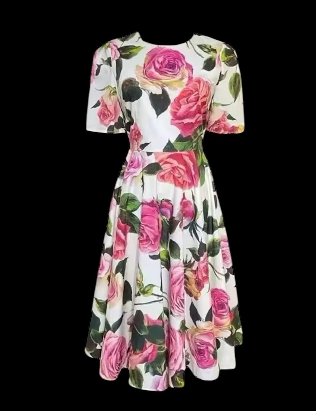 Handmade Italian Cotton Babydoll Dress: Pink Rose Print