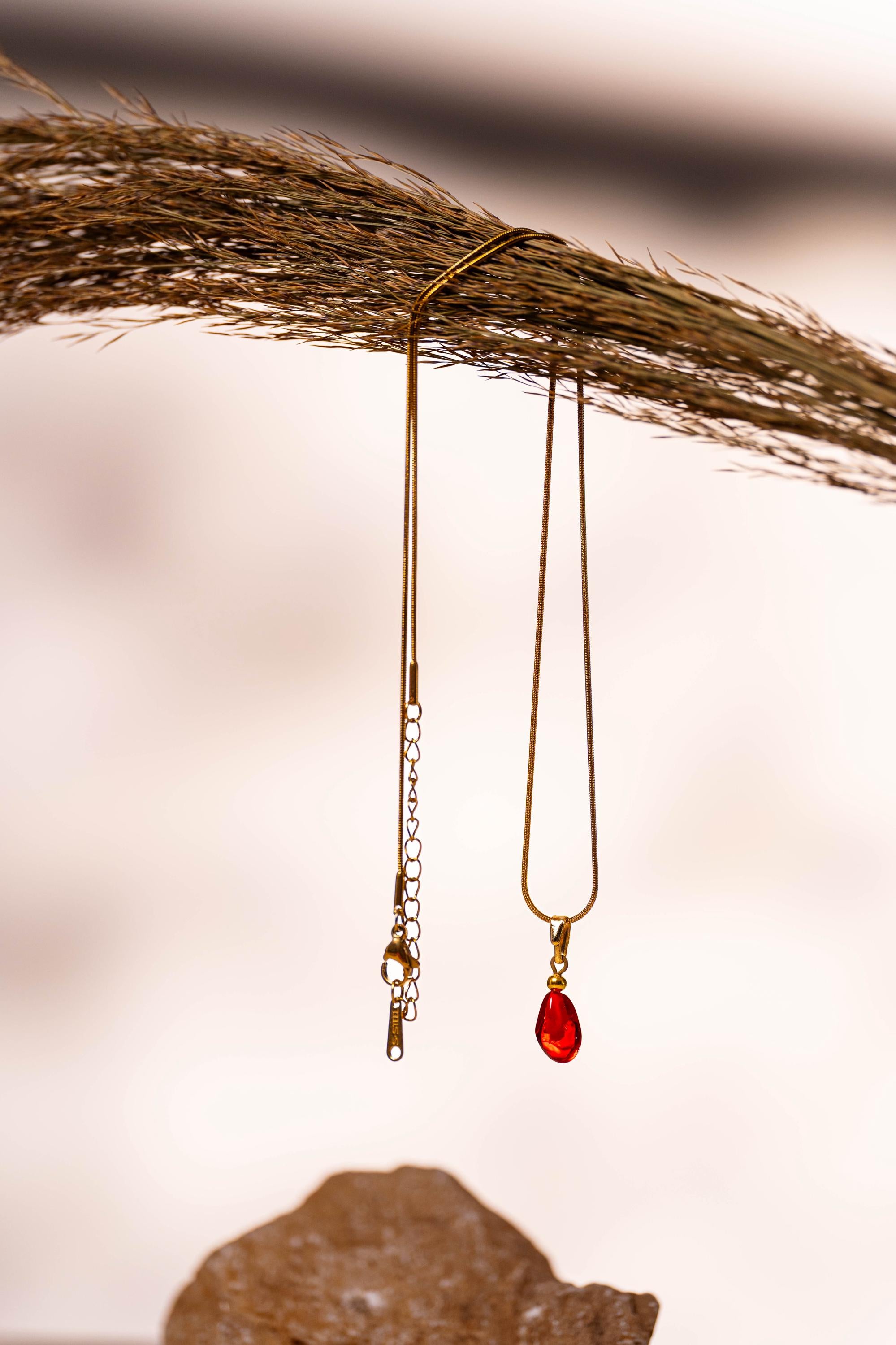 Handmade Murano Glass Pomegranate Necklace: Gold Plated Charm