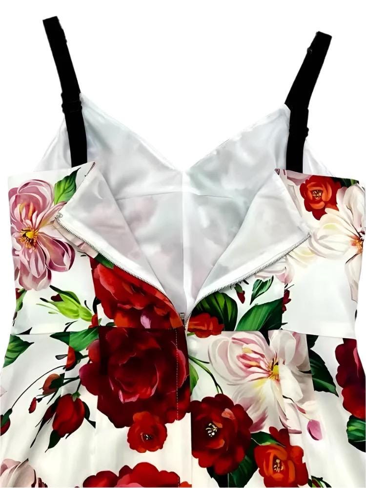 Italian Roses Peonies Print Silk Dress - Summer Style