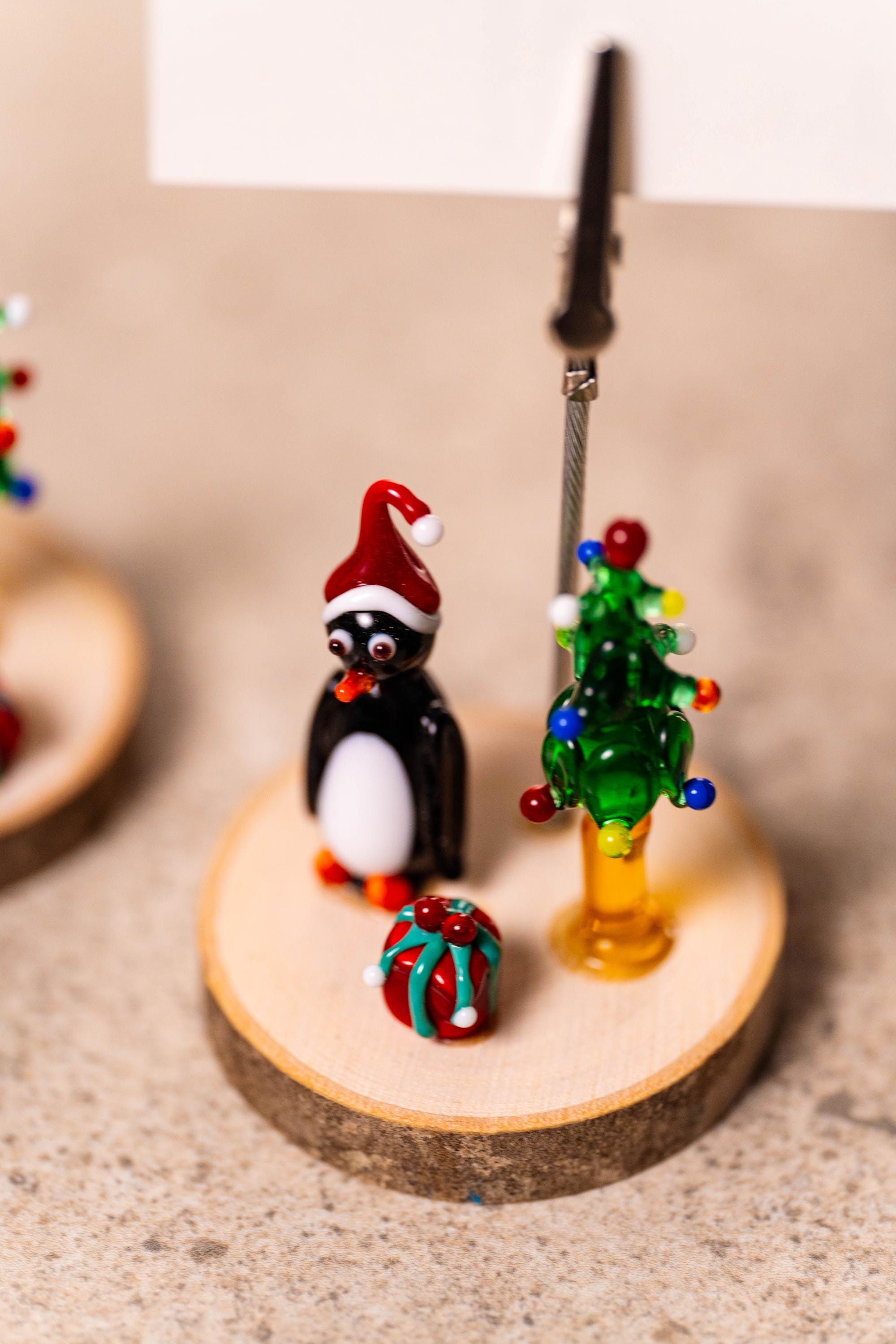 Handmade Murano Glass Christmas Noteholder: Snowman or Penguin Clip
