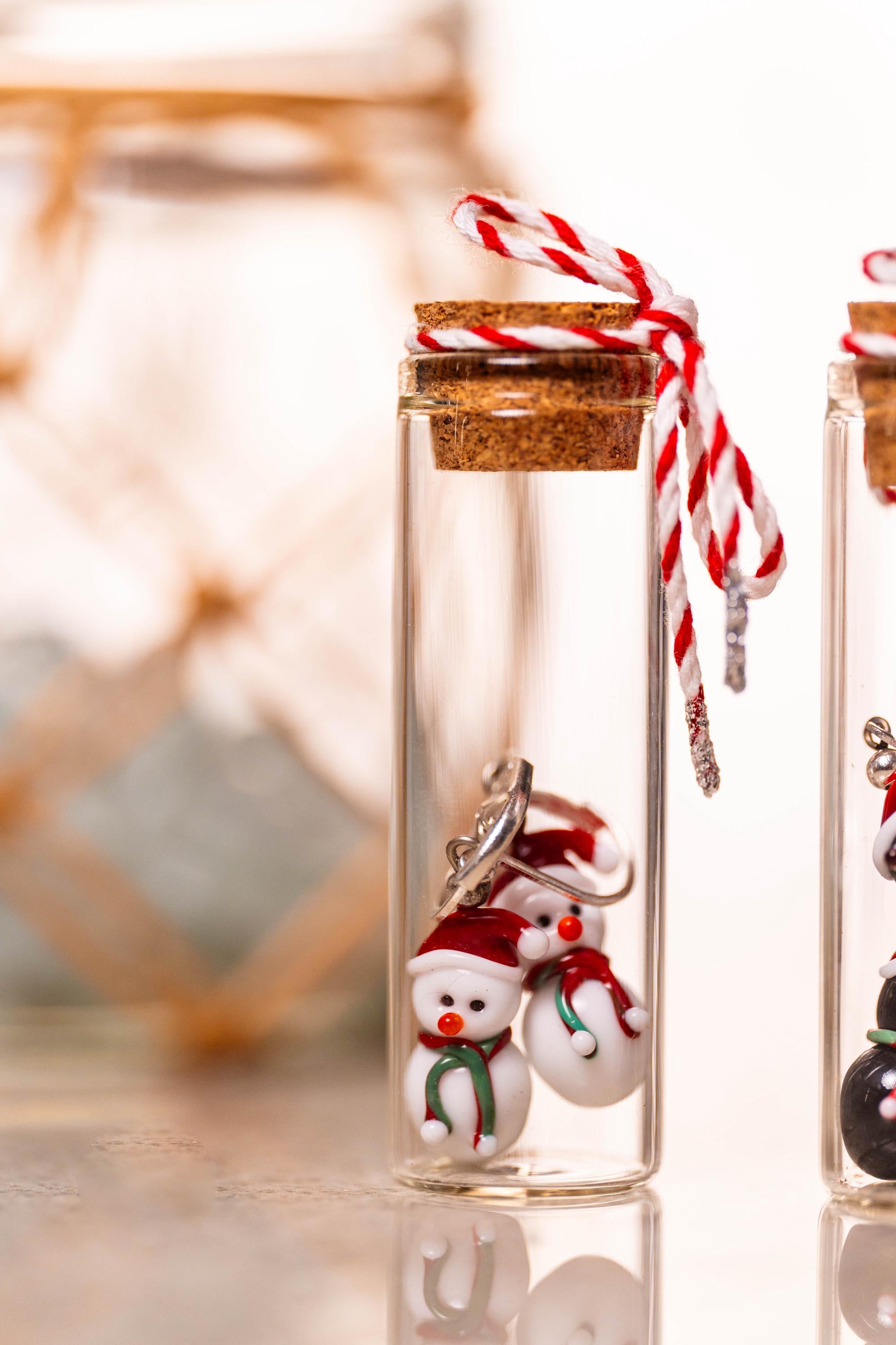 Handmade Murano Glass Christmas Earrings: Sterling Silver Snowman or Penguin