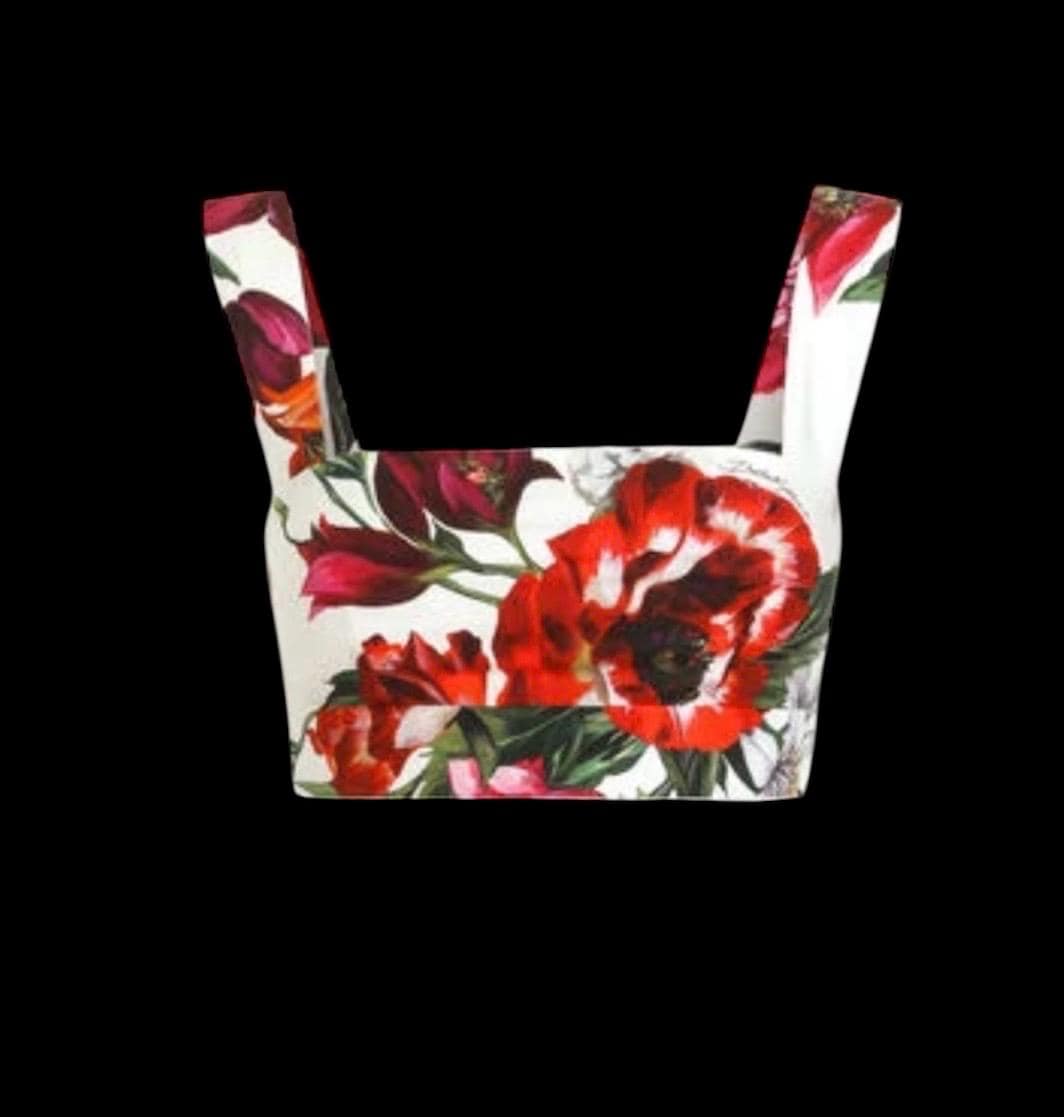Handmade Italian Tiles Style Floral print Set Crop Top and Skirt Summer dress cotton