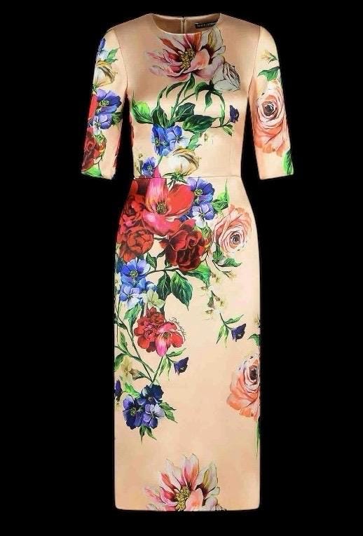 Handmade Italian Long sleeves Floral print silk dress occasion dress