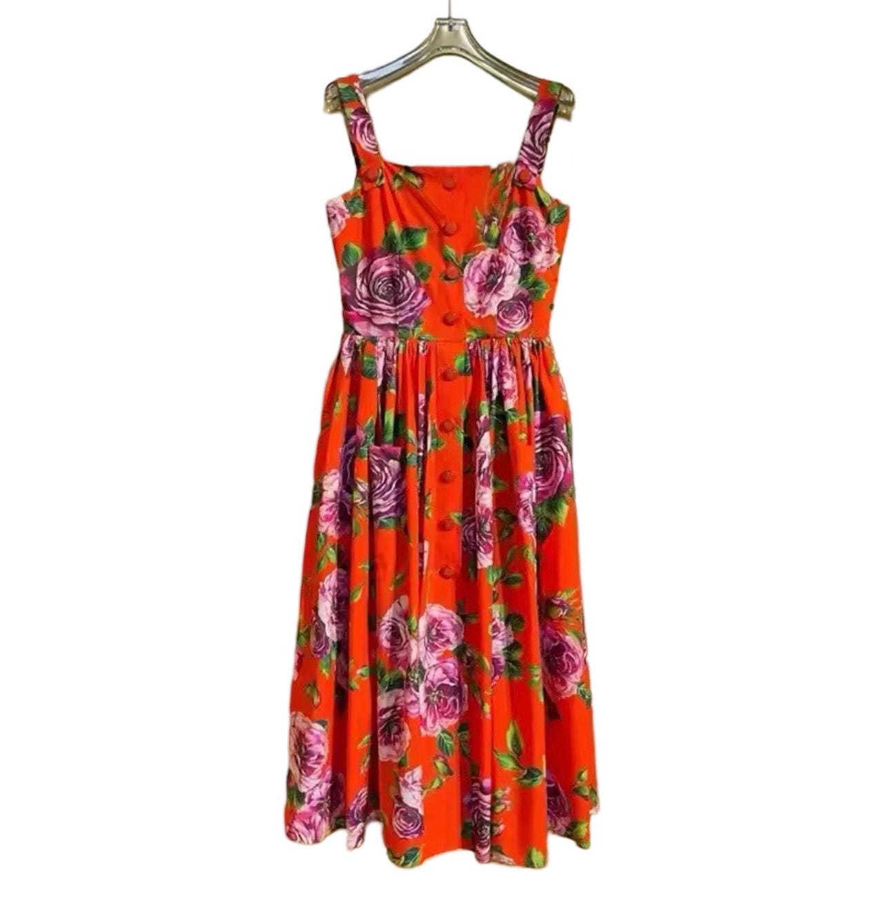 Handmade Italian Cotton Sundress: Roses Print Sleeveless Dress