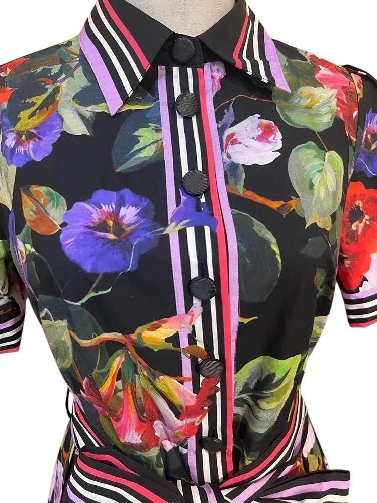 Handmade Floral Print Cotton Dress: Italian Designer Cruise 2024