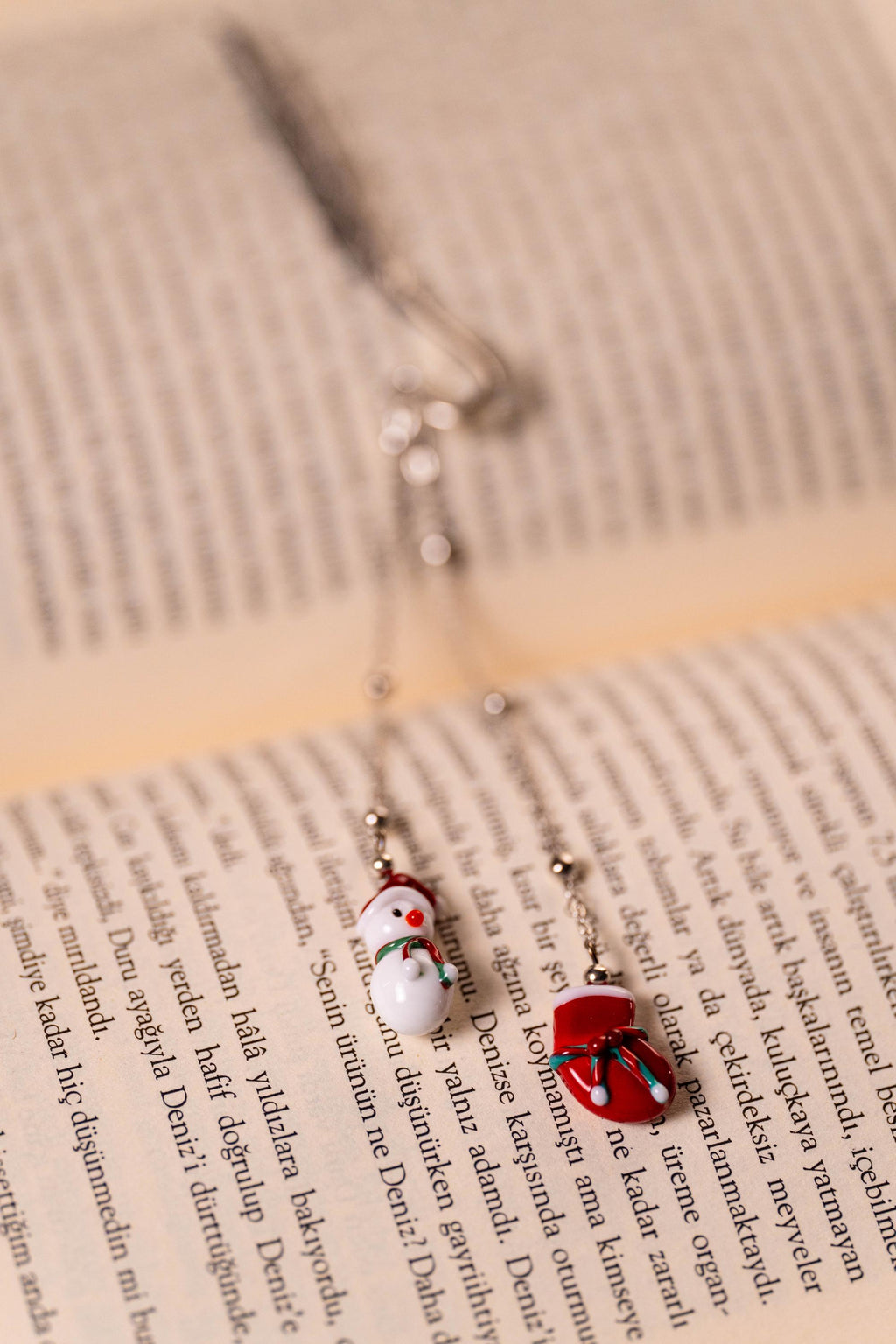 Handmade Murano Glass Metal Snowman or Penguin Bookmark Christmas Unique gift