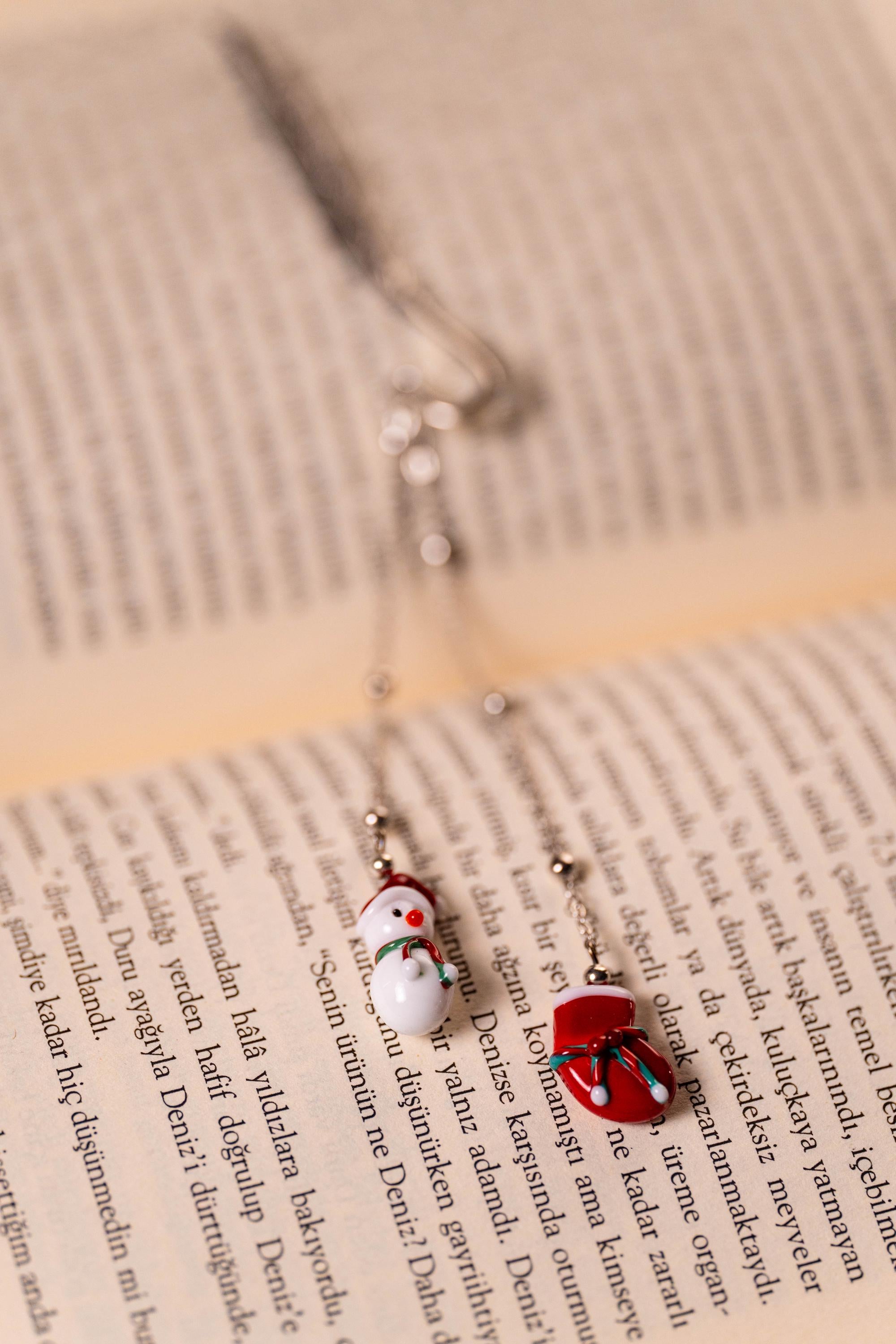 Handmade Murano Glass Metal Snowman or Penguin Bookmark Christmas Unique gift