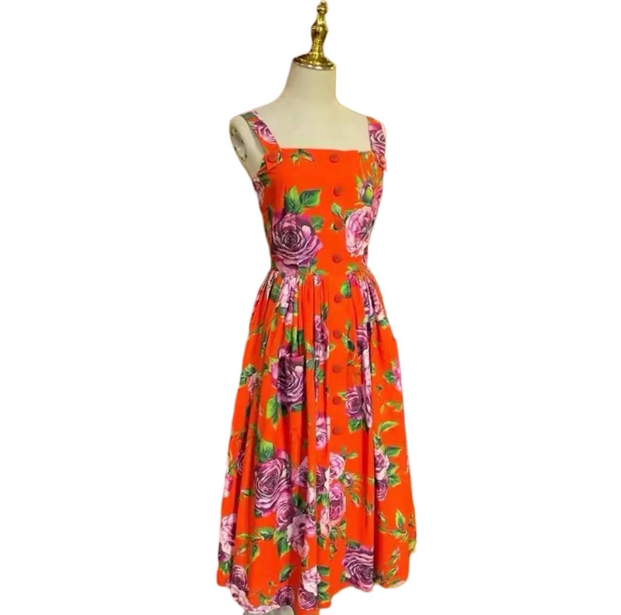 Handmade Italian Cotton Sundress: Roses Print Sleeveless Dress