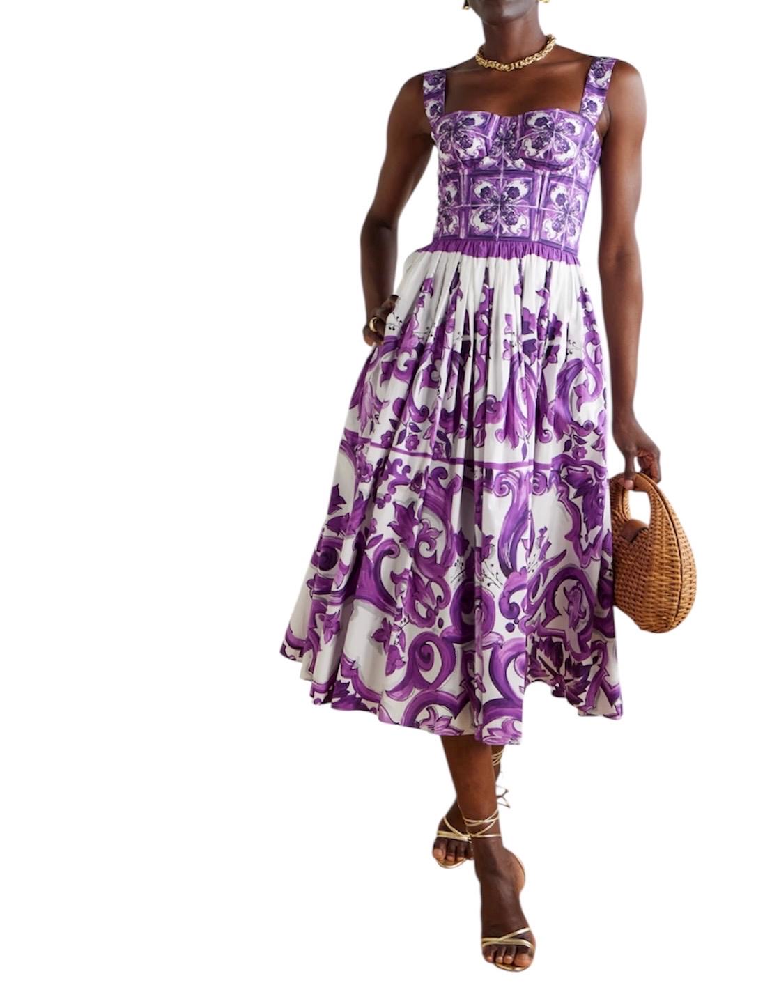 Handmade Majolica Print Cotton Dress: Italian Designer Summer Dress