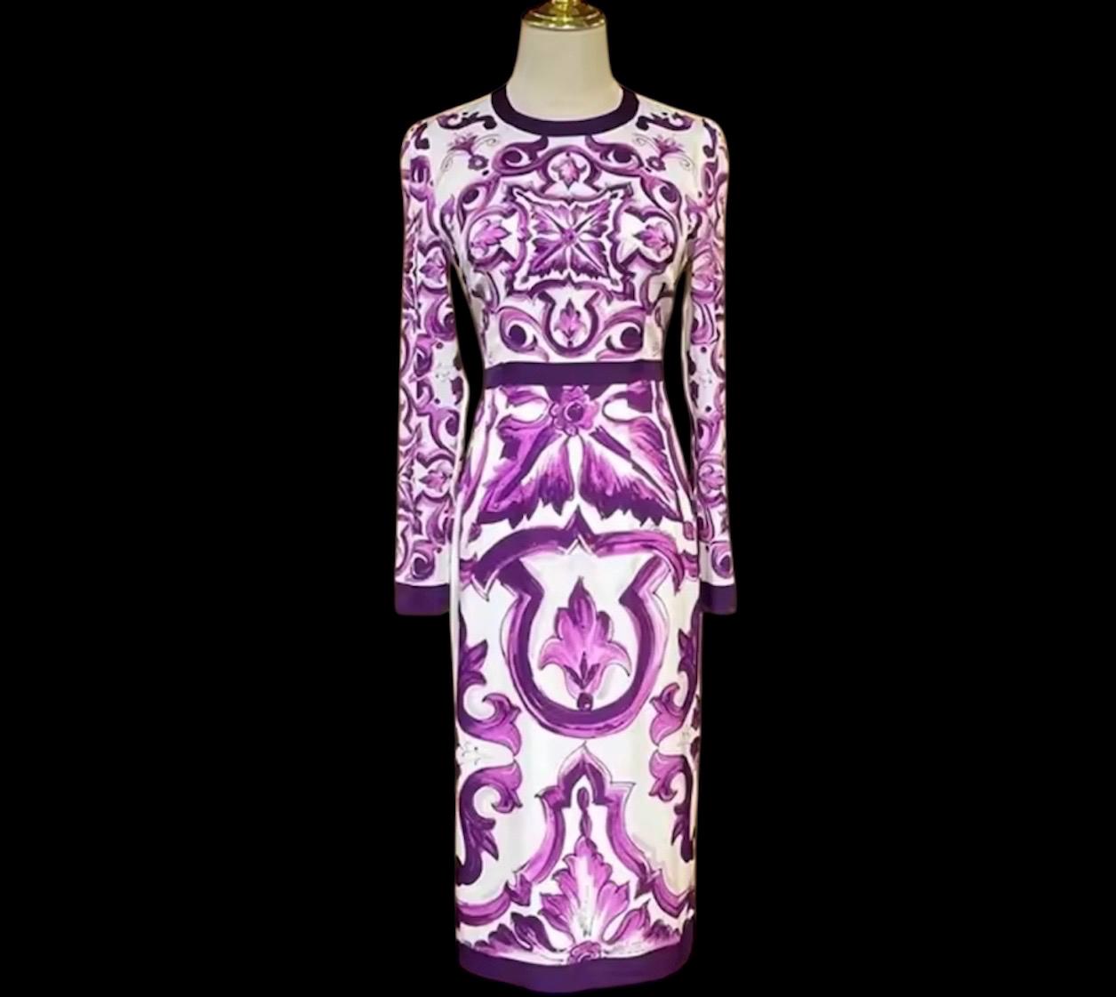Italian Majolica Print Silk Dress: Designer Occasion Wear