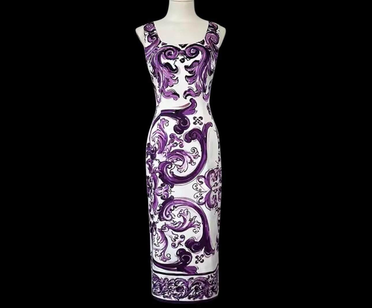 Handmade Italian Majolica Dress: Purple Cotton Summer Dress