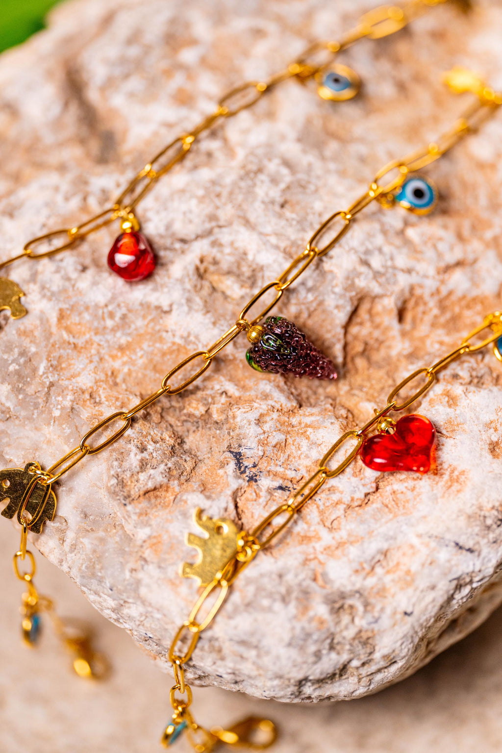 Handmade Murano Glass Gold plated Fruit Heart Charm Bracelet Unique gift