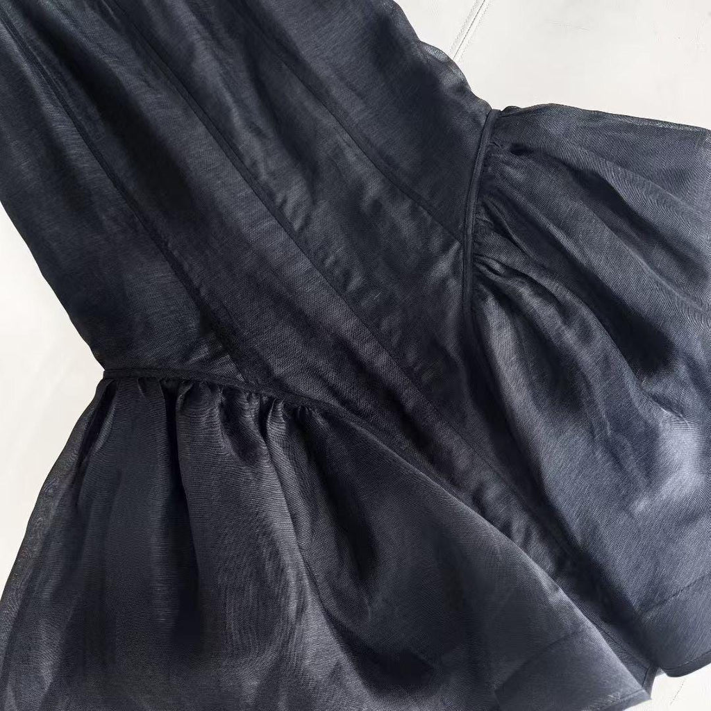 Handmade Italian Linen Silk Dress Set: Black color with crystals Wedding Occasion